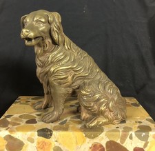 Ancien Bronze 19è Chien de Chasse Porte-montre Gousset sur Socle en Marbre