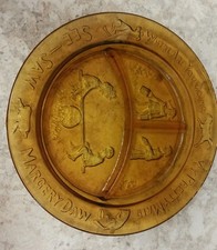 Indiana Glass Amber Childs Divided Plate 8.5" My Pretty Maid See Saw Margery Daw