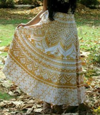 Jupe longue boho en coton indien fait main ethnique ombre mandala autour de R...