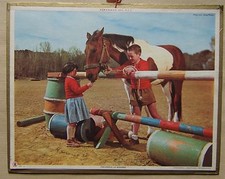 § CALENDRIER ALMANACH PTT 1961 par dessus la barrière cheval et enfants