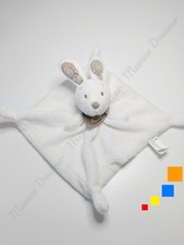 Doudou Plat/Mouchoir Lapin Blanc Bandana Oreille Marron Taupe Nicotoy Simba Toys