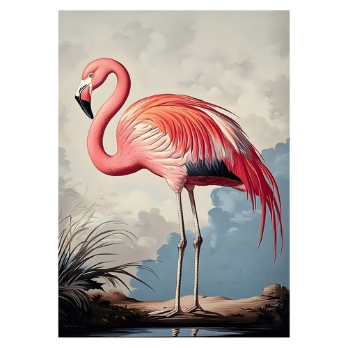 Affiche vintage flamant rose - rose, |