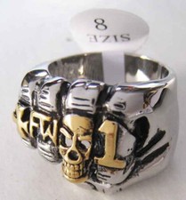 BAGUE INOX  POING DORE  SEQUELETTE  - Ref.17