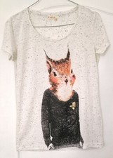 t-shirt blanc cassé moucheté motif écureuil femme - Bizzbee - taille S (36)