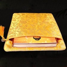 1 pièce tissu Sac jaune satin jacquard Bouddhiste Bouddha Livre cadeau stockage