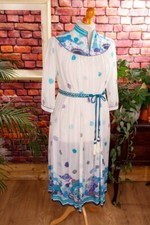 Robe De Plage Vintage Orig 70S Louis Féraud Boho Blanche Et Bleue Taille Unique