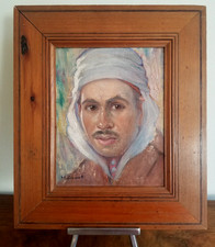 Ancien Portrait orientaliste Jeune Arabe h/t  signé cadre pitchpin