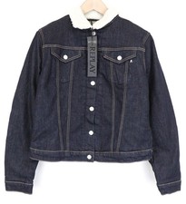 Replay Femmes Veste XL Bleu Extensible Jeans Coton à Col Manches Longues Doublé