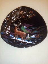 PLAT GRAND CERF GIVRE EMAUX DE LONGWY NUMEROTE GRAND FEU H27CM PORT PRIX COÛTANT