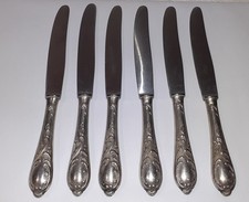 SIX ANCIENS COUTEAUX A DESSERT MANCHE METAL ARGENTE FOURRE ROSTFREI SOLINGEN