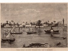 IMAGE 1889 ENGRAVING CONGO MISSION CATHOLIQUE DE BERBER CROCODILE BATEAU VAPEUR 