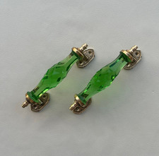 Poignée d'armoire de porte vintage victorienne en laiton et verre vert à...