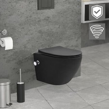 WC suspendu chasse d'eau tornado nano fonction bidet noir mat siège Softclose