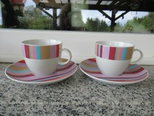 2 TASSES SUR SOUCOUPES Porcelaine  THOMAS LARGE BORD COULEURS