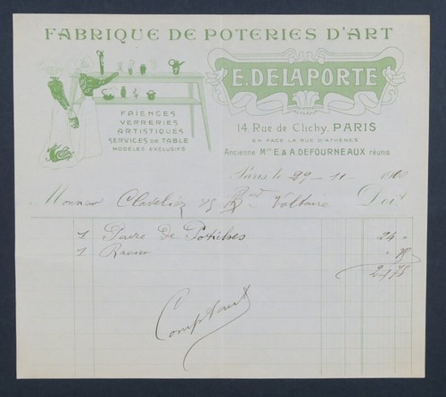 Facture 1910 delaporte poterie - 1910,