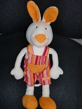 peluche doudou lapin musical blanc salopette rouge rose orange BABYSUN 31cm