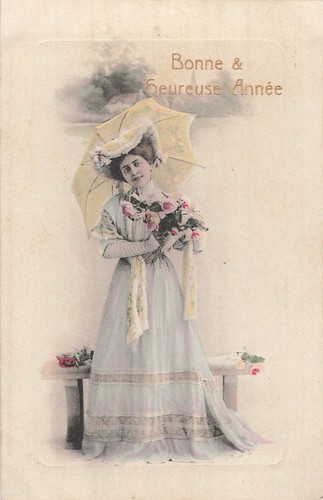 Bonne annee femme chapeau - cp,