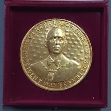 Médaille Général de Gaulle en bronze dorée Ø 11 cm, de Jaeger, certificat