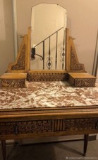 Meuble ancien Coiffeuse Bois Marbre Bronze Art Déco