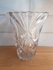 grand vase ancien en verre fleurs transparent vintage 1960