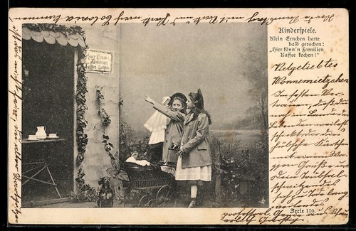 Fille avec chien poussette - fille, et