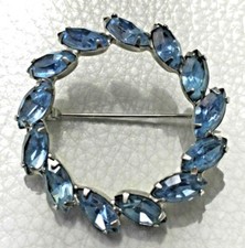 Petite BROCHE vintage strass BLEU blue cercle Brooch 3,9cm !