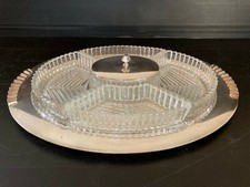 Plateau serviteur métal argenté raviers verre poinçon  AP Lion Art Déco 1930