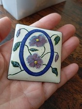 Plaque En Cuivre Émaillé Ancienne - Motif Floral - Émaux De Limoges Art Nouveau