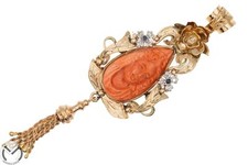 Pendentif Broche Or Rose 12 KT 500 Corail Diamants -438/ST-