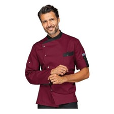 Veste de Cuisinier Manhattan Bordeaux Et Noir À Manches Longues En Mixte Coton -