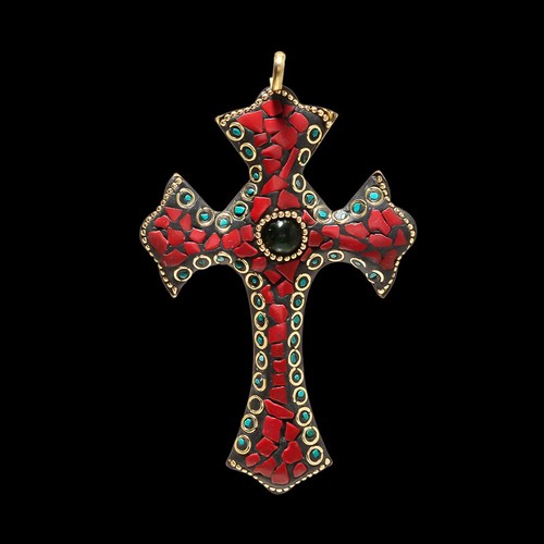 Pendentif croix boho - fait, main