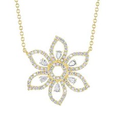 Poire Coupe Diamant Collier Fleur 14K or Jaune Femmes 1.34 CT Naturel