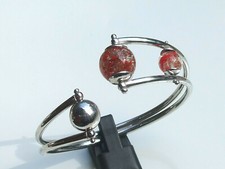 JOLI BRACELET en ARGENT Rhodié 925/1000° avec PERLE MURANO ROUGE ET OR