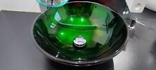 2 Vasques en verre couleur vert métal à poser (H14.5cm Ø42cm)