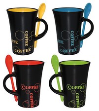4er-Set Céramique Tasse Café & Cuillère à Noir Multicolore XL Gobelet