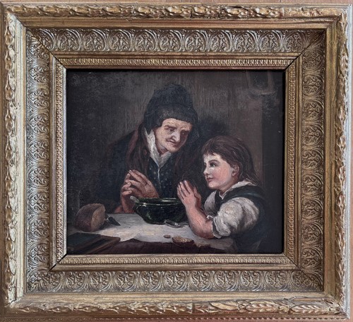 Peinture ancienne sur bois - ancienne,
