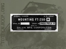 plate plaque plaquette FT250 H2  SUPPORT RADIO BC620 659 jeep willys gi us ww2 