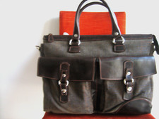 Sac/Sac porte documents Façonnable état neuf unisexe toile et cuir