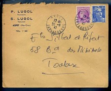 Marcophilie -  Publicité  p.lugol s.lugol à aspet (hte-gne) 20-08-1947 n°-3833