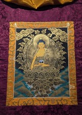 Tibet. Peinture Thangka Shakyamuni Buddha D'Économie en Népal BROKAT 73x40cm
