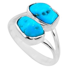Naturel Bleu Turquoise Gemme Thérapeutique Bague 925 Argent Sterling Deux Pierre