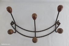 Ancien Porte manteau fer forgé 6 Patères  bois
