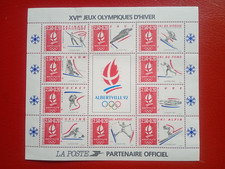 10 TIMBRES COLLECTION  XVIe JEUX OLYMPIQUES D'HIVER ALBERTVILLE 92 SKI 2.50+0.20
