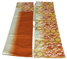 Kimono japonais vintage Fukuro Obi soie orange cher broderie sale 159x11n