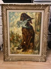 Tableau huile sur toile signé Saulais-Seguela, chien de chasse