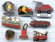 Lot Pin's Sapeurs POMPIERS Jeux mondiaux MANTES / SICLI camions villes  RENAULT