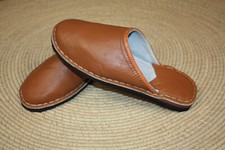 Babouches SEMELLES en PNEUS recyclés ! Cuir Camel - Ultra Solide - Homme & Femme