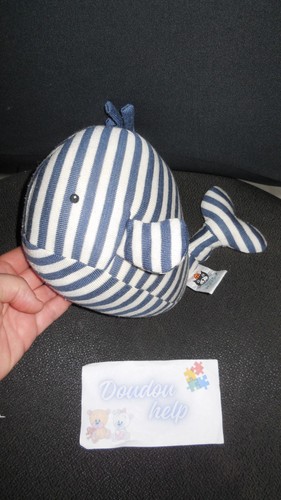 Doudou peluche baleine bleu - peluche,