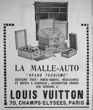 PUBLICITÉ DE PRESSE 1923 LOUIS VUITTON LA MALLE AUTO GRAND TOURISME