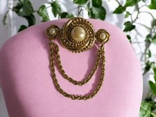 Bijoux Fantaisie - Broche Vintage Style Victorien - Métal Doré Fausses Perles 